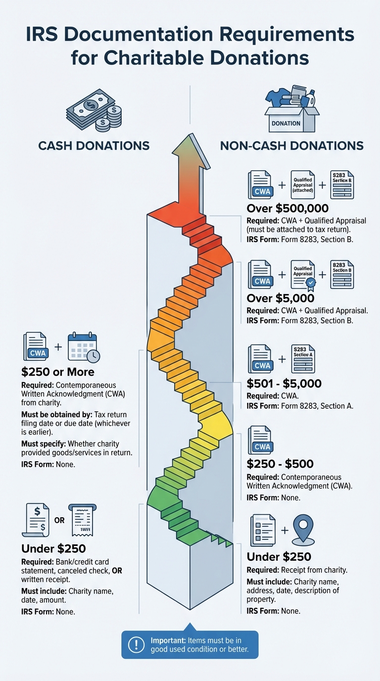 IRS Documentation Requirements for Charitable Donations by Value